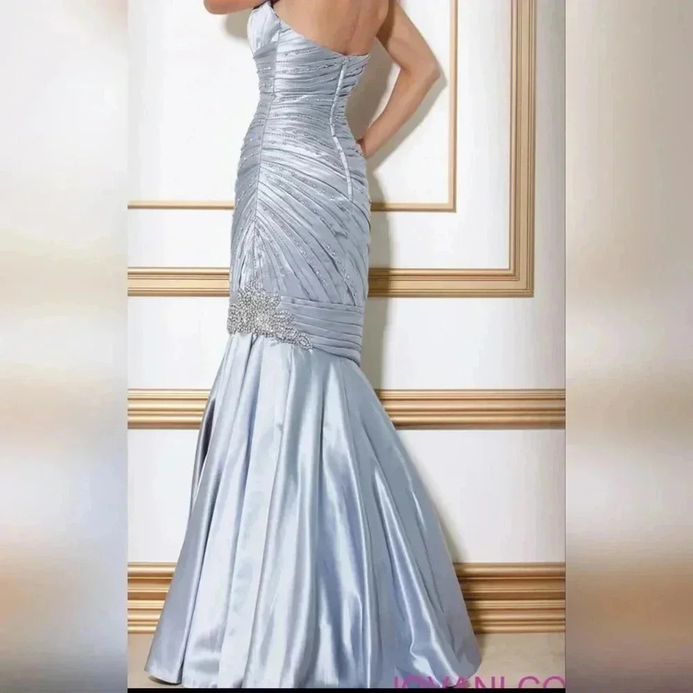 Jovani Formal Strapless Beaded Embellished Crystal Evening Gown Gray Siz…